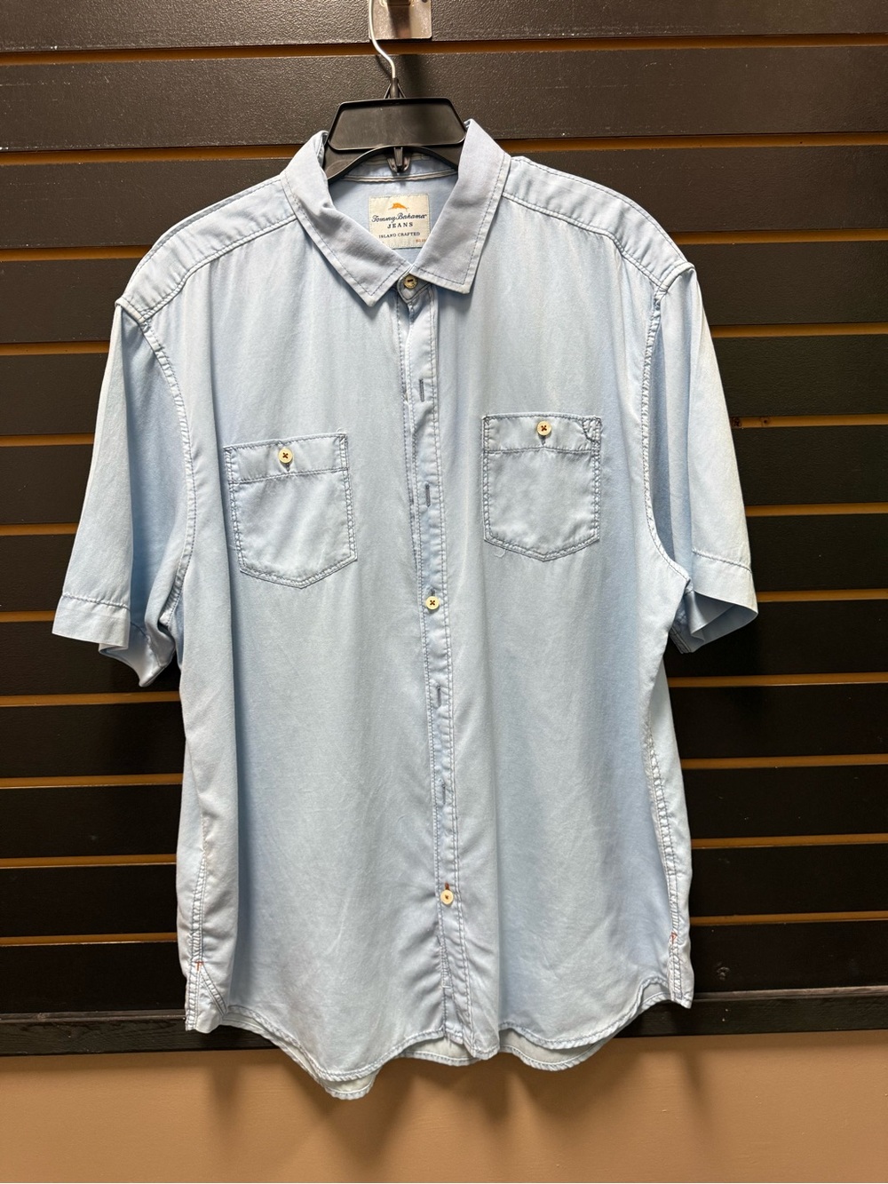Tommy Bahama Jeans Island Crafted Blue Chambray Short Sleeve Shirt Men’s L